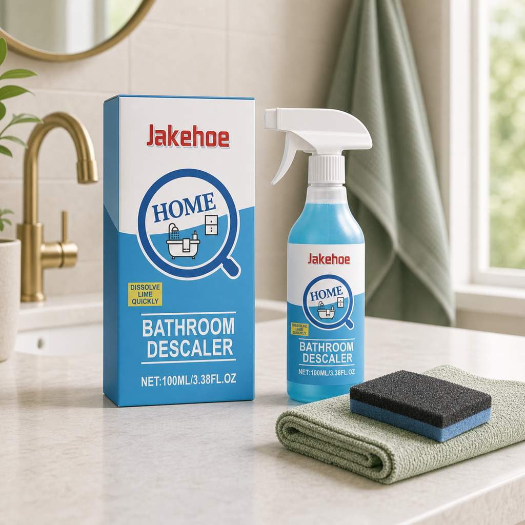Bathroom Stain Remover Spray bottle and sponge in a bathroom scene