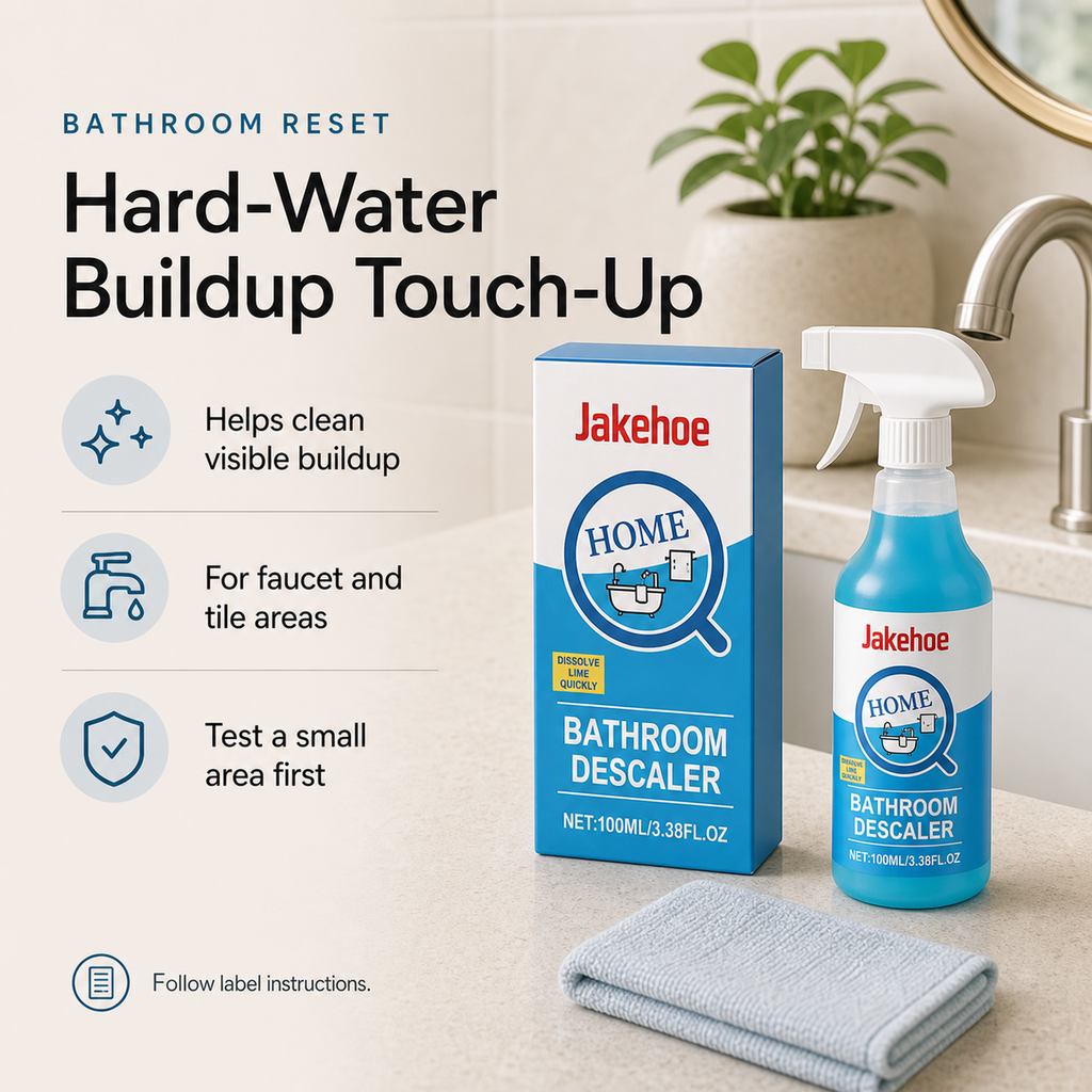 Hard Water Bathroom Descaler overview for visible buildup around bathroom surfaces