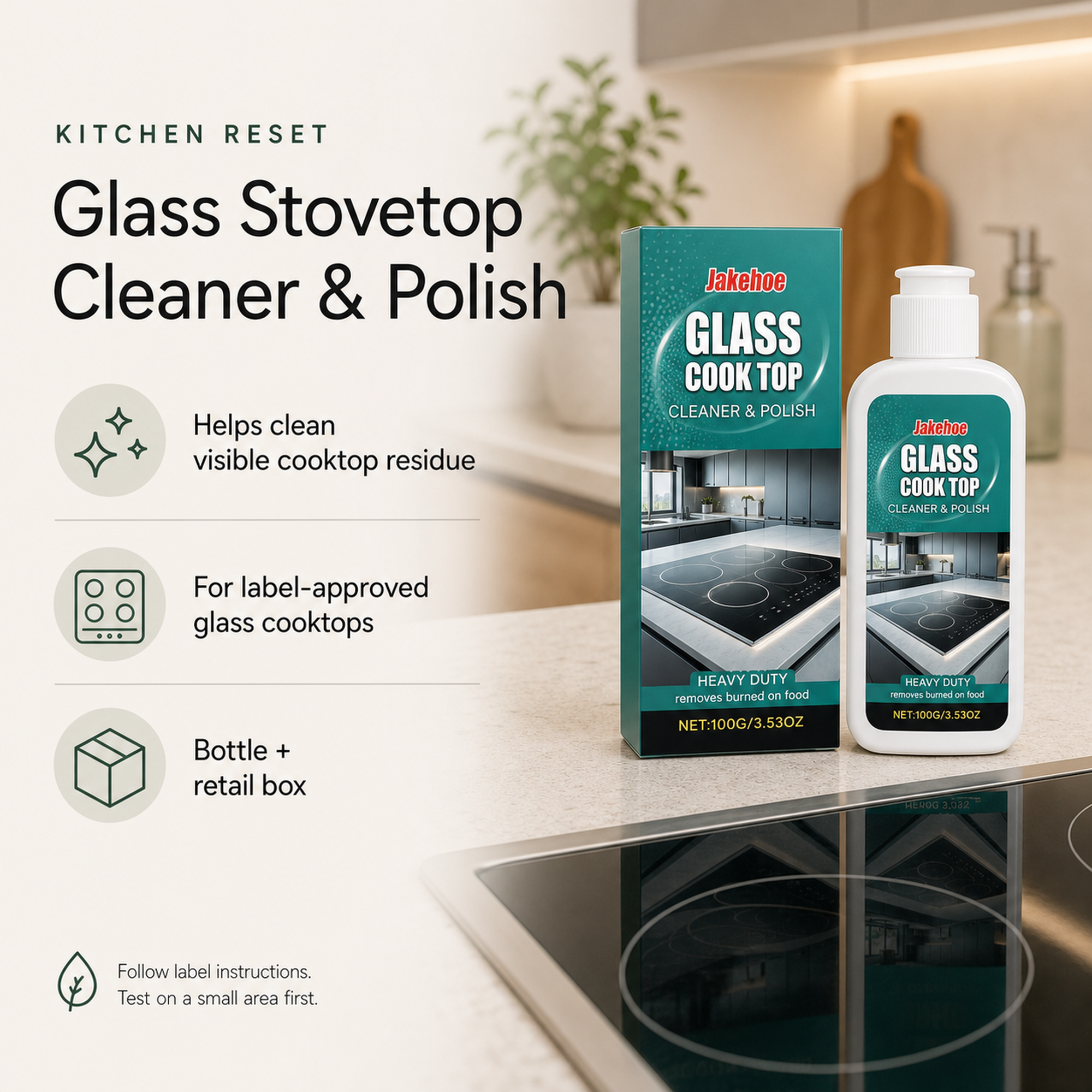 Glass Stovetop Cleaner and Polish overview for label approved glass cooktop routines