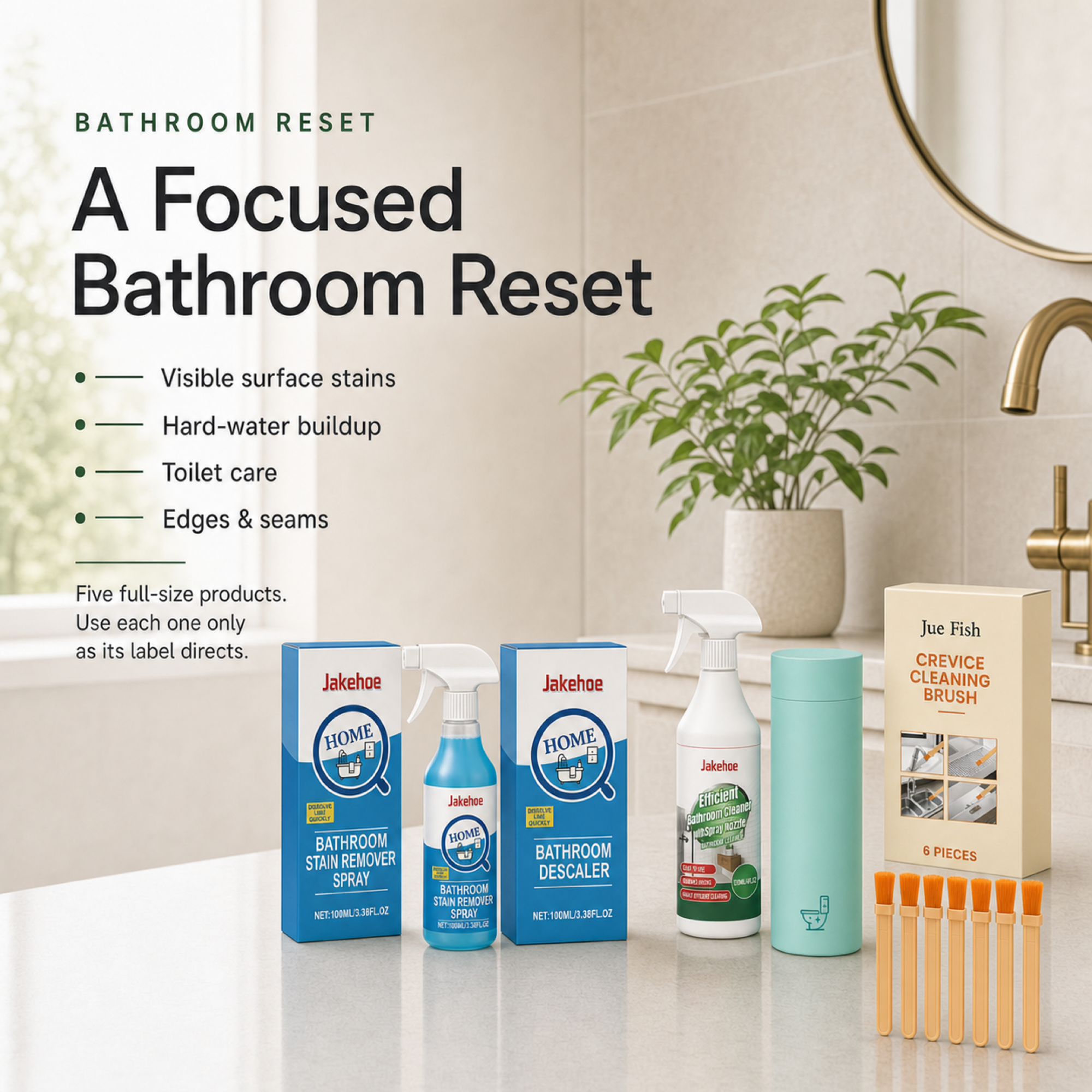 Bathroom Rescue Kit for visible surface stains hard water buildup toilet care and detail edges