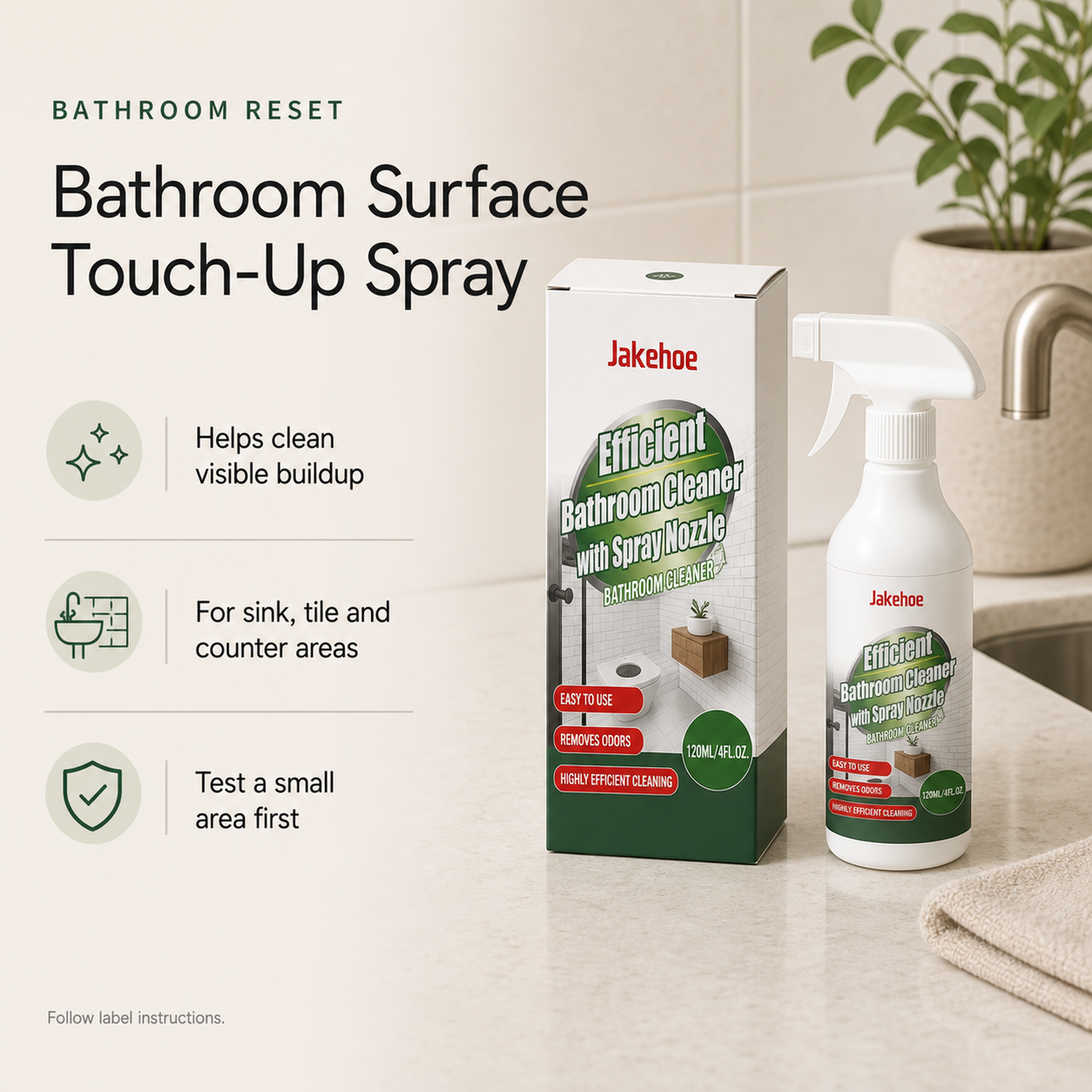 Bathroom Surface Cleaner overview for visible buildup sink tile and counter areas