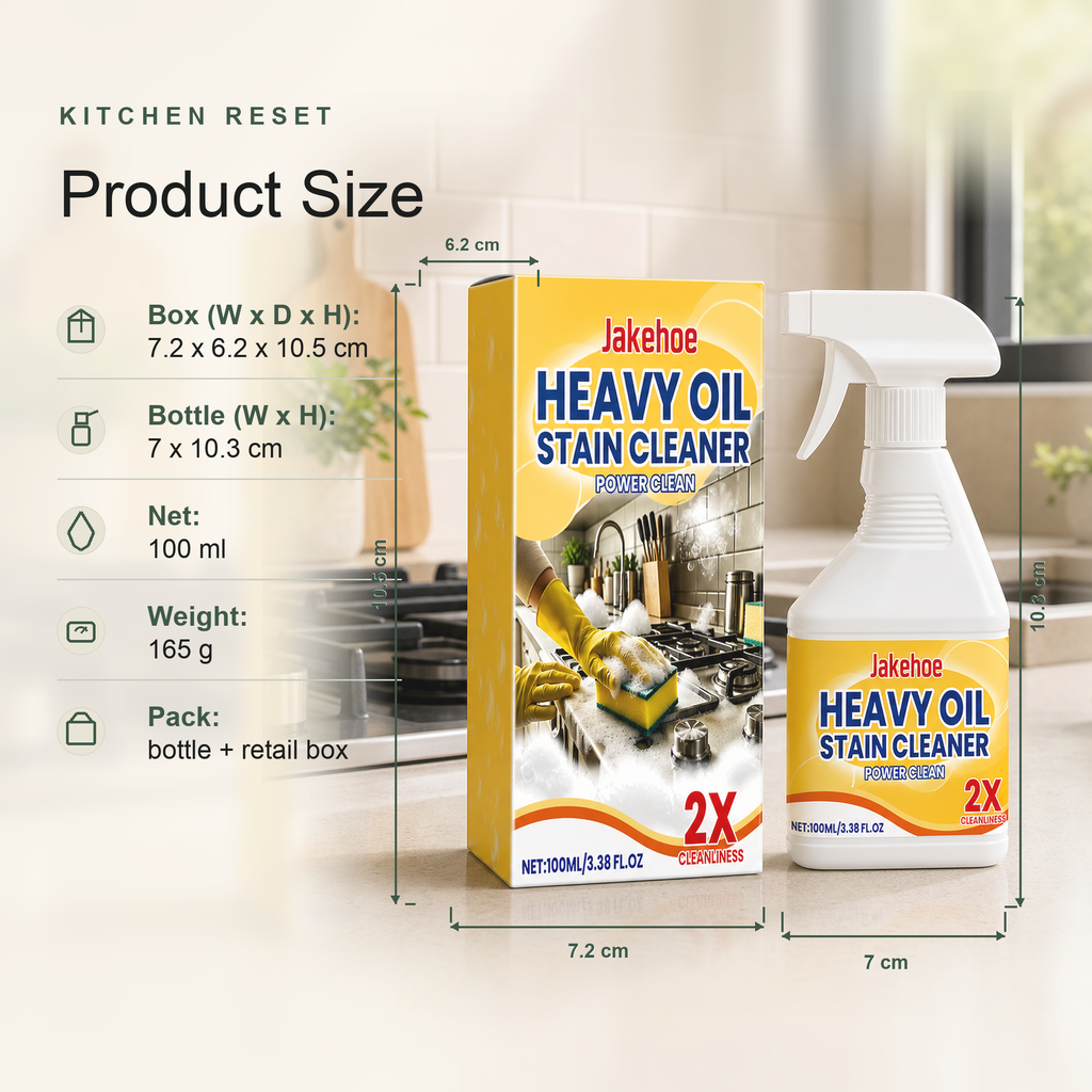 Kitchen Grease Cleaner Spray product size box bottle and 100 ml net volume