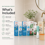 Bathroom Rescue Kit with stain remover descaler surface cleaner toilet cleaner and six piece brush set