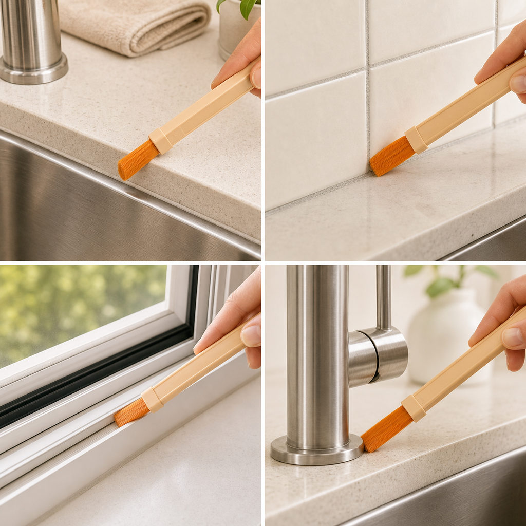 Detail Cleaning Brush Set use scenarios for sink edges tile grout window tracks and faucet gaps