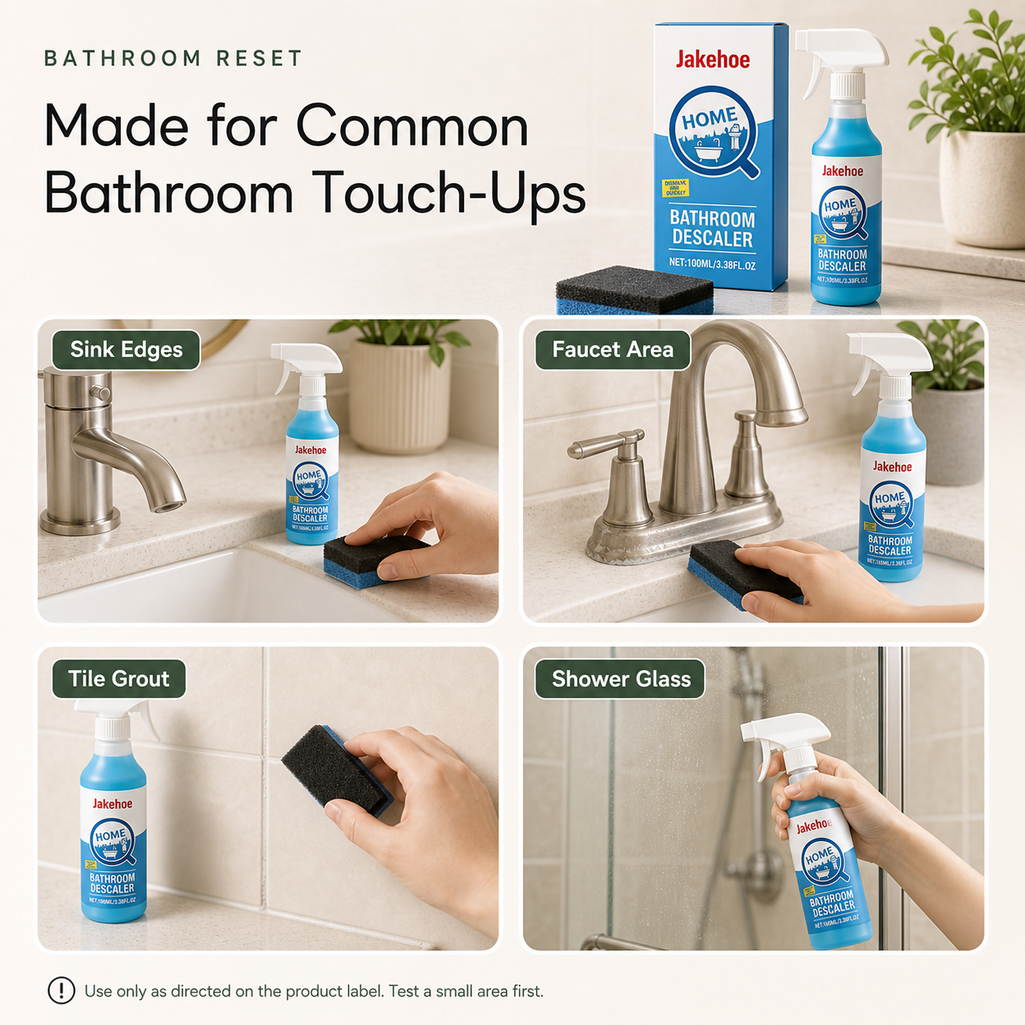 Bathroom Stain Remover Spray use scenarios for sink edges faucet areas tile grout and shower glass