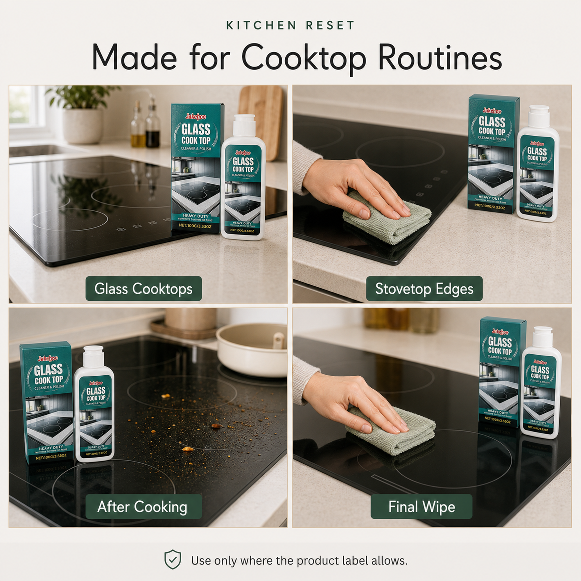Glass Stovetop Cleaner and Polish use scenarios for glass cooktops stovetop edges after cooking and final wipe