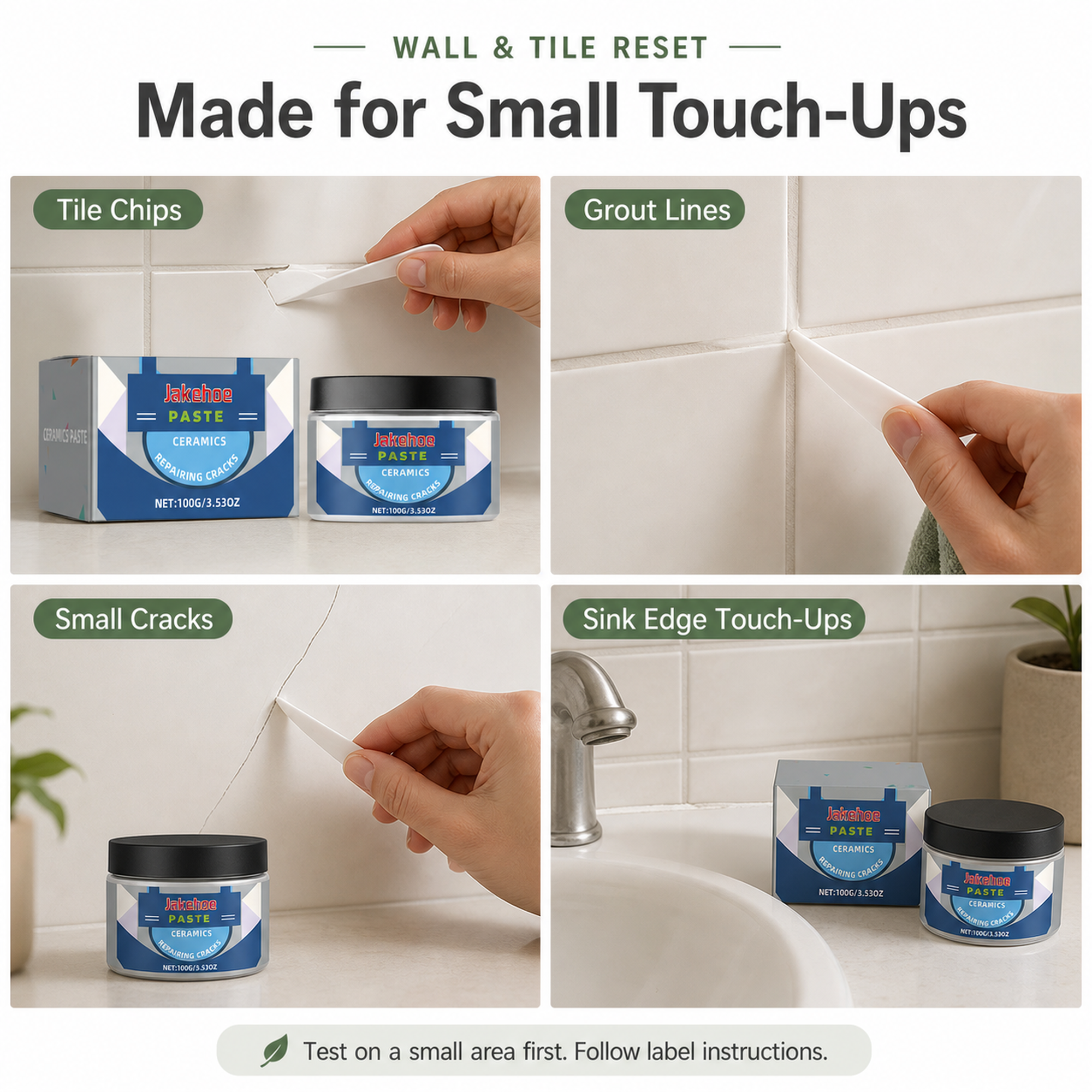 Tile Repair Paste use scenarios for tile chips grout lines small cracks and sink edge touch-ups
