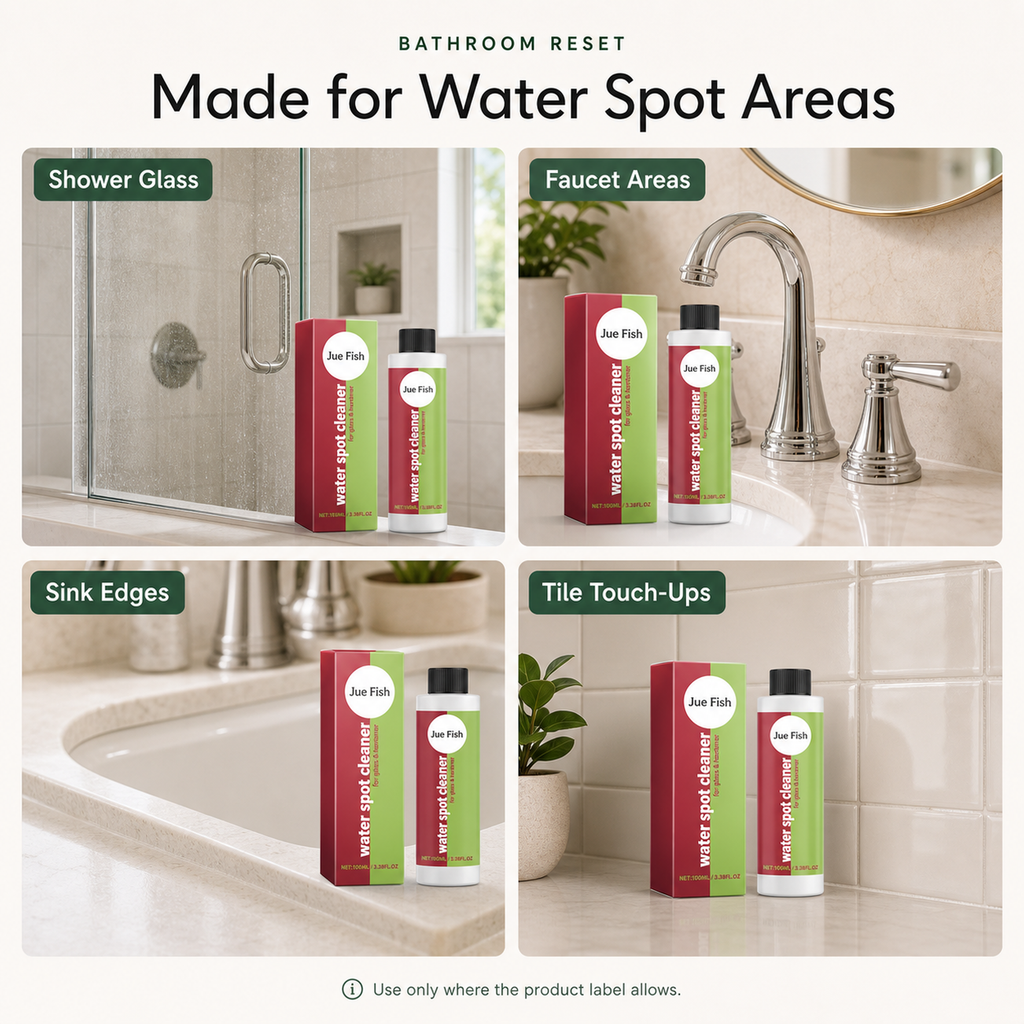 Bathroom Water Spot Remover use scenarios for shower glass faucet areas sink edges and tile touch ups