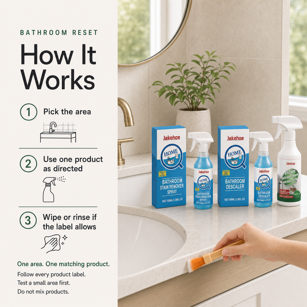 Bathroom Rescue Kit steps to pick an area use one matching product and follow its label