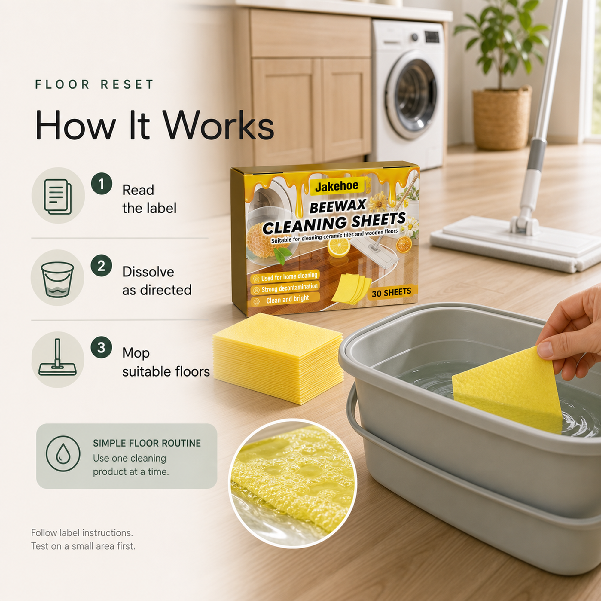 Floor Cleaning Sheets label directed routine read label dissolve as directed and mop suitable floors