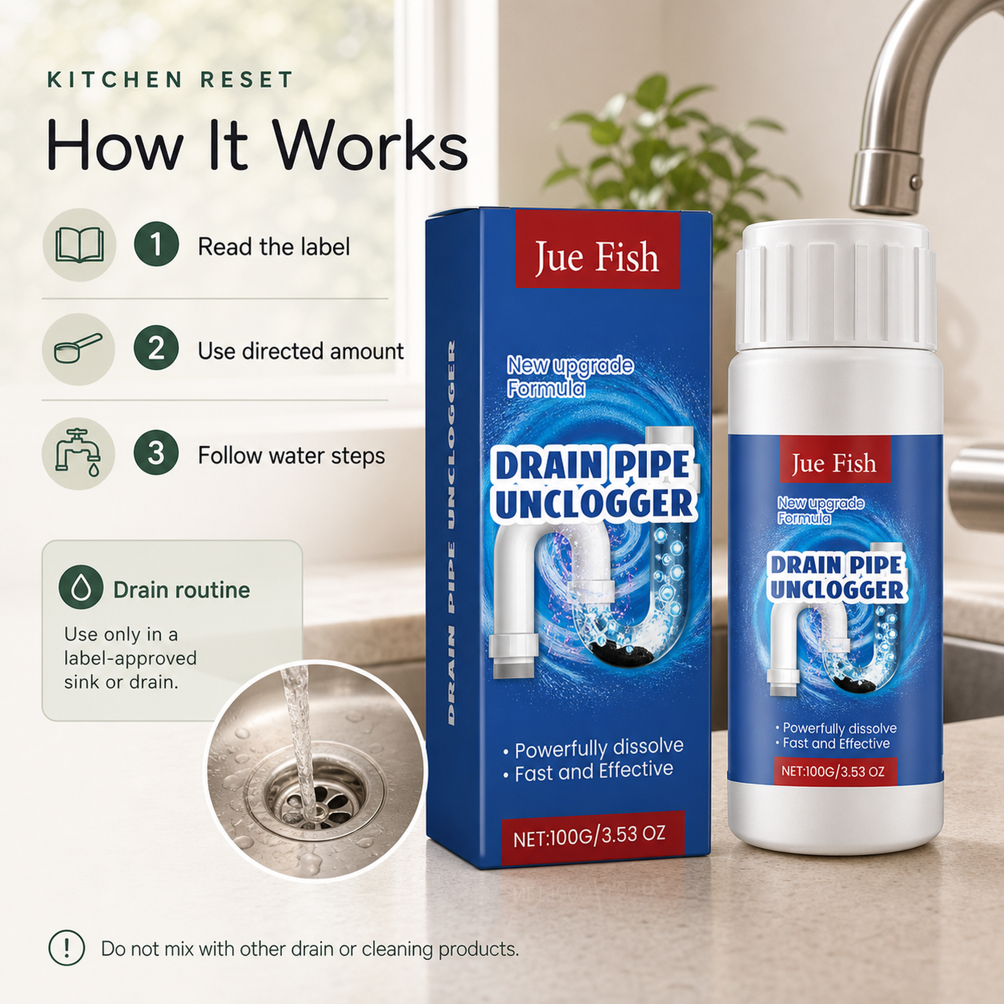 Sink and Drain Cleaning Powder label directed routine read label use directed amount and follow water steps