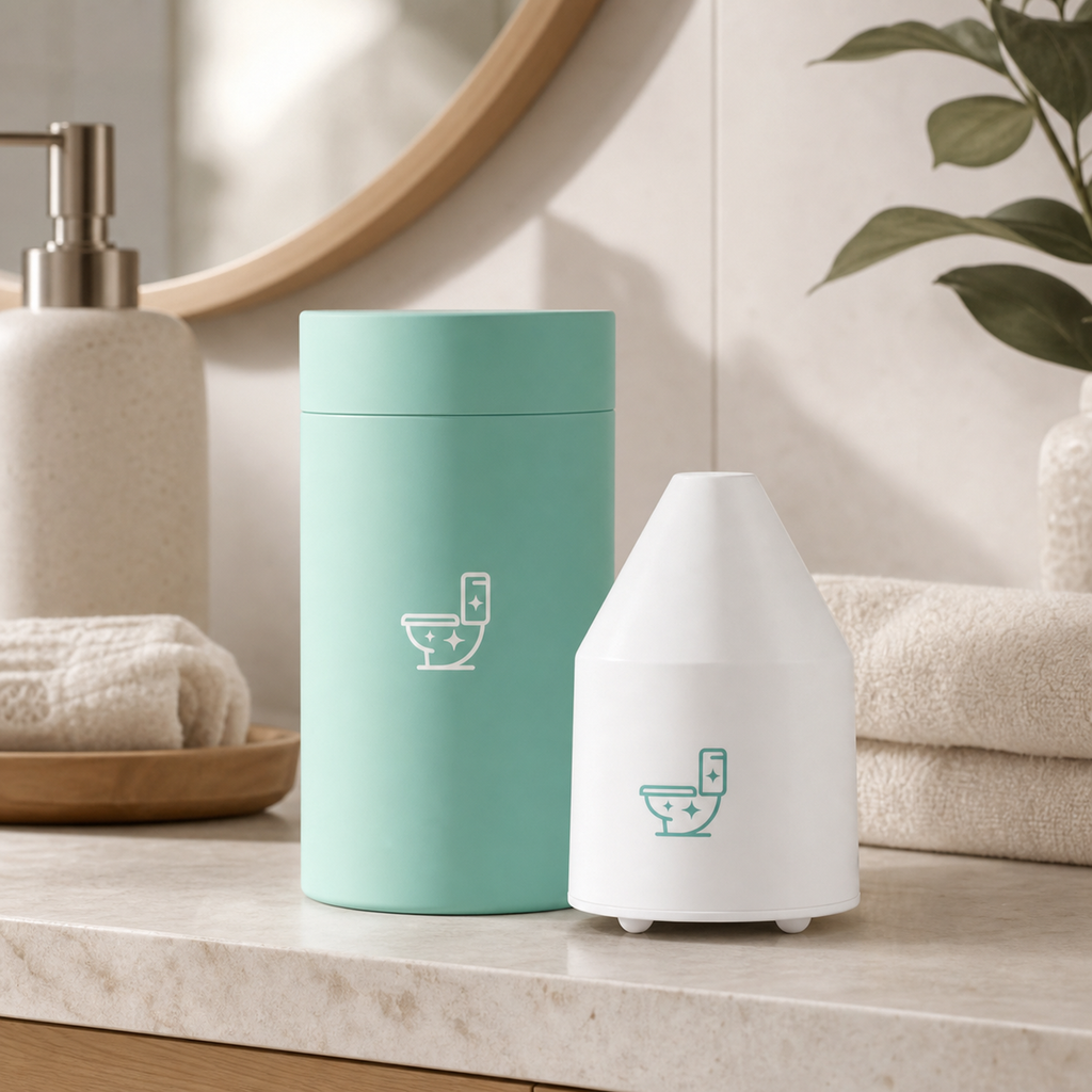 Toilet Bowl Cleaner styled on a warm bathroom counter with neutral bathroom details