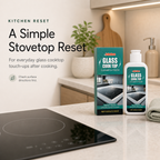 Glass Stovetop Cleaner and Polish styled as a simple stovetop reset after cooking