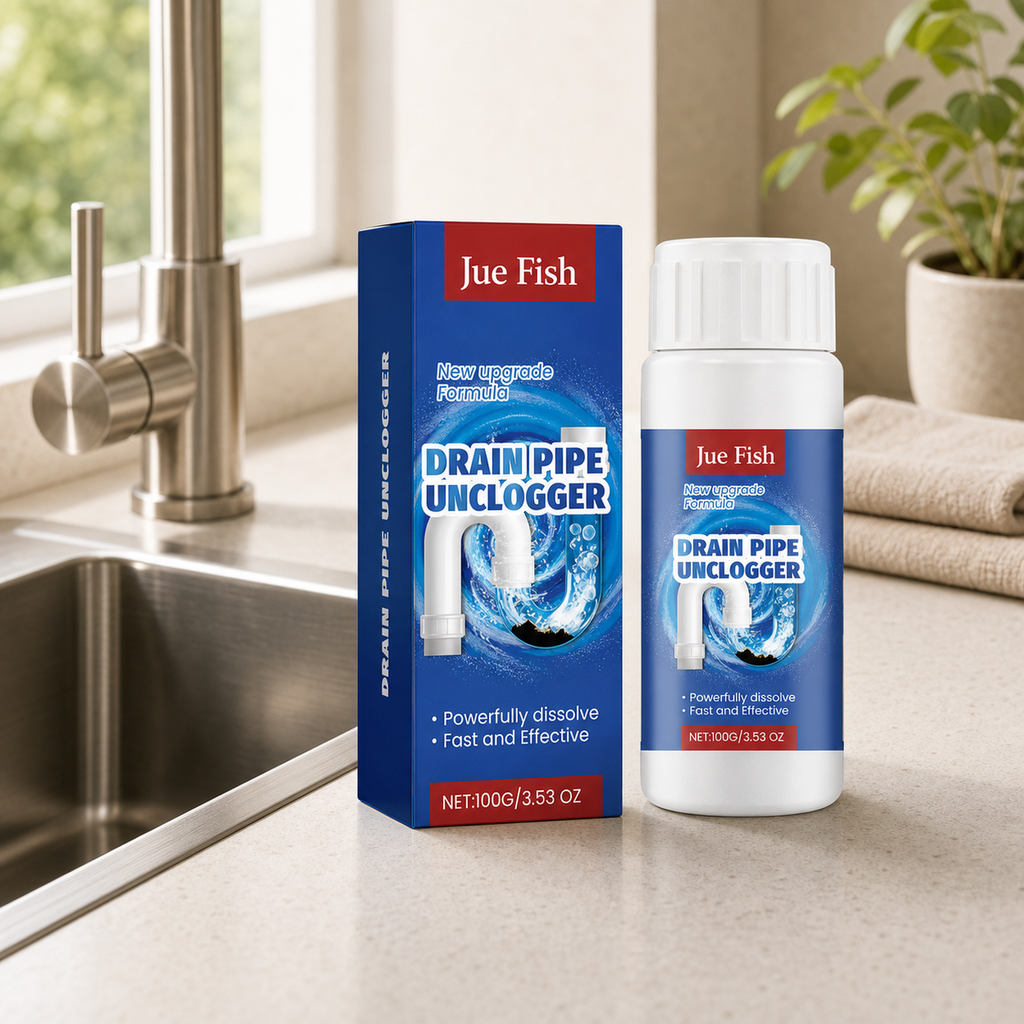 Sink and Drain Cleaning Powder styled in a clean kitchen sink area