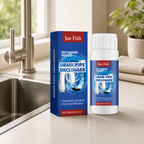 Sink and Drain Cleaning Powder styled in a clean kitchen sink area