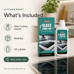Glass Stovetop Cleaner and Polish package with 100 gram bottle and retail box