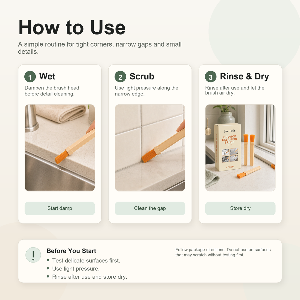 Detail Cleaning Brush Set how to use and care instructions