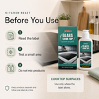 Glass Stovetop Cleaner and Polish safety notes read label test a small area and do not mix products