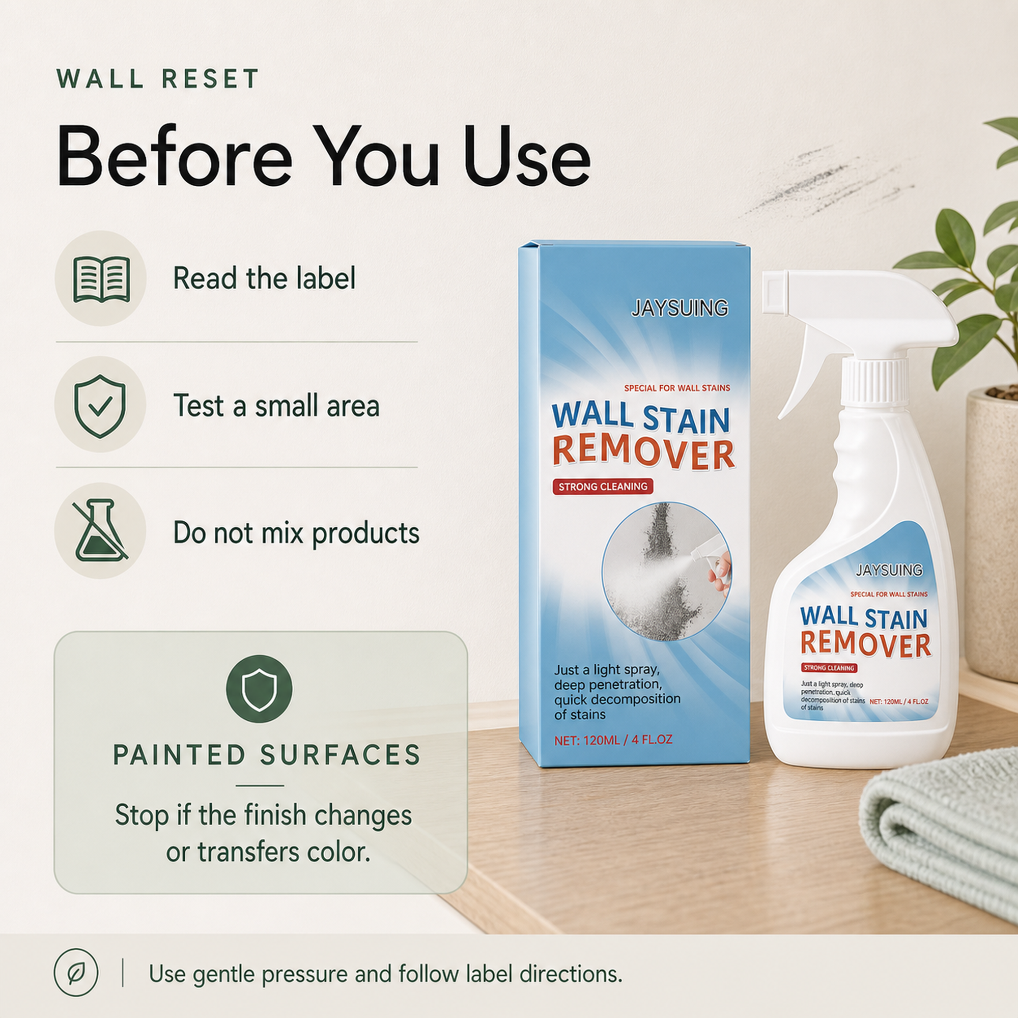 Wall Scuff Remover Spray safety notes read label test small area and do not mix products