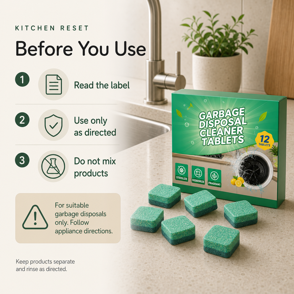 Garbage Disposal Cleaning Blocks safety notes read label use as directed and do not mix