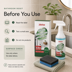 Bathroom Surface Cleaner safety notes read label test a small area and do not mix products