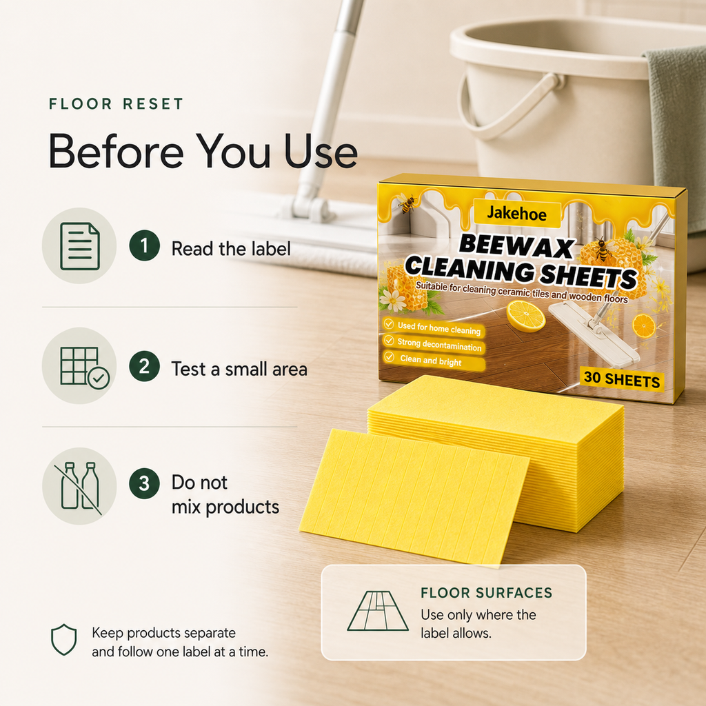 Floor Cleaning Sheets safety notes read label test a small area and do not mix products