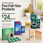 Kitchen Reset Kit five-product lineup with combined value and kit price