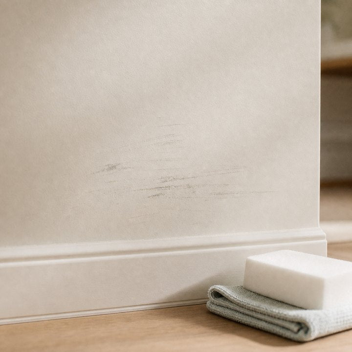 Wall scuffs on a painted apartment wall with a cleaning cloth